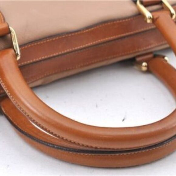 Authentic Vintage CELINE Boston Bag Nylon Handbag Leather Beige Brown - Picture 7 of 14